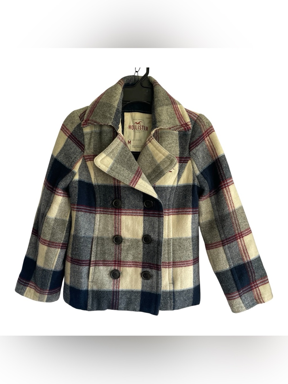 Y2K Hollister Women's M Plaid Wool Blend Peacoat Preppy Academia